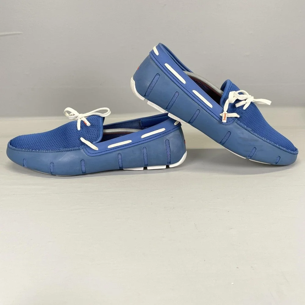 SWIMS Shoes Mens Size 9 Blue Lace Loafer Water Friendly Rubber Mesh Boat Driver